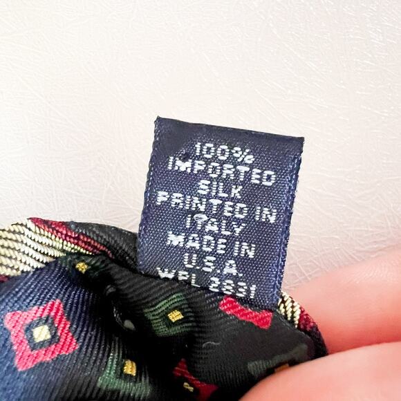 100% Silk Neck Tie Vintage Tommy Hilfiger Navy Red and Gold Tie - Picture 3 of 8